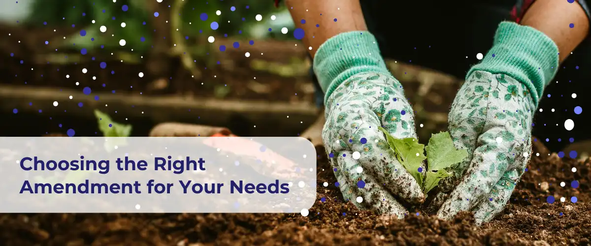 Gardener with green gloves planting in soil, symbolizing the choice of soil amendment for healthy plant growth.