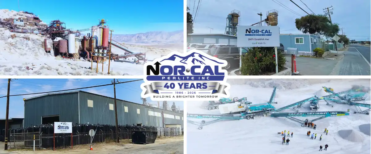 Norcal Perlite Company Growth - Norcal Perlite Norcal Perlite 40-year anniversary collage showing company facilities and growth